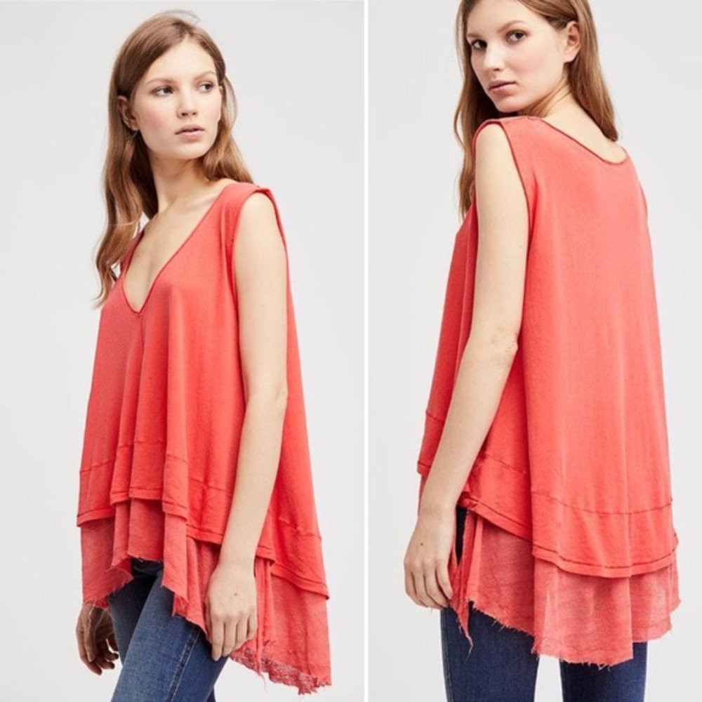 Free People Coral Layered V-Neck Tank